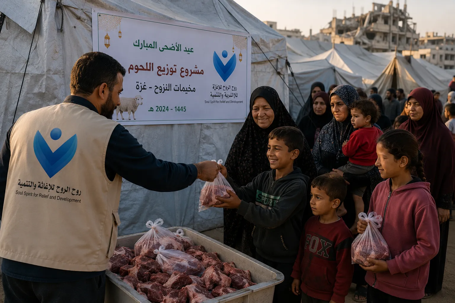 المشروع المركزي لتوزيع اللحوم – صباح عيد الأضحى المبارك بغزة